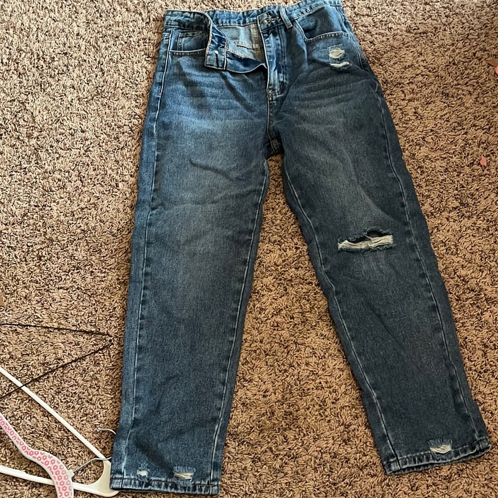 Distressed mom jeans